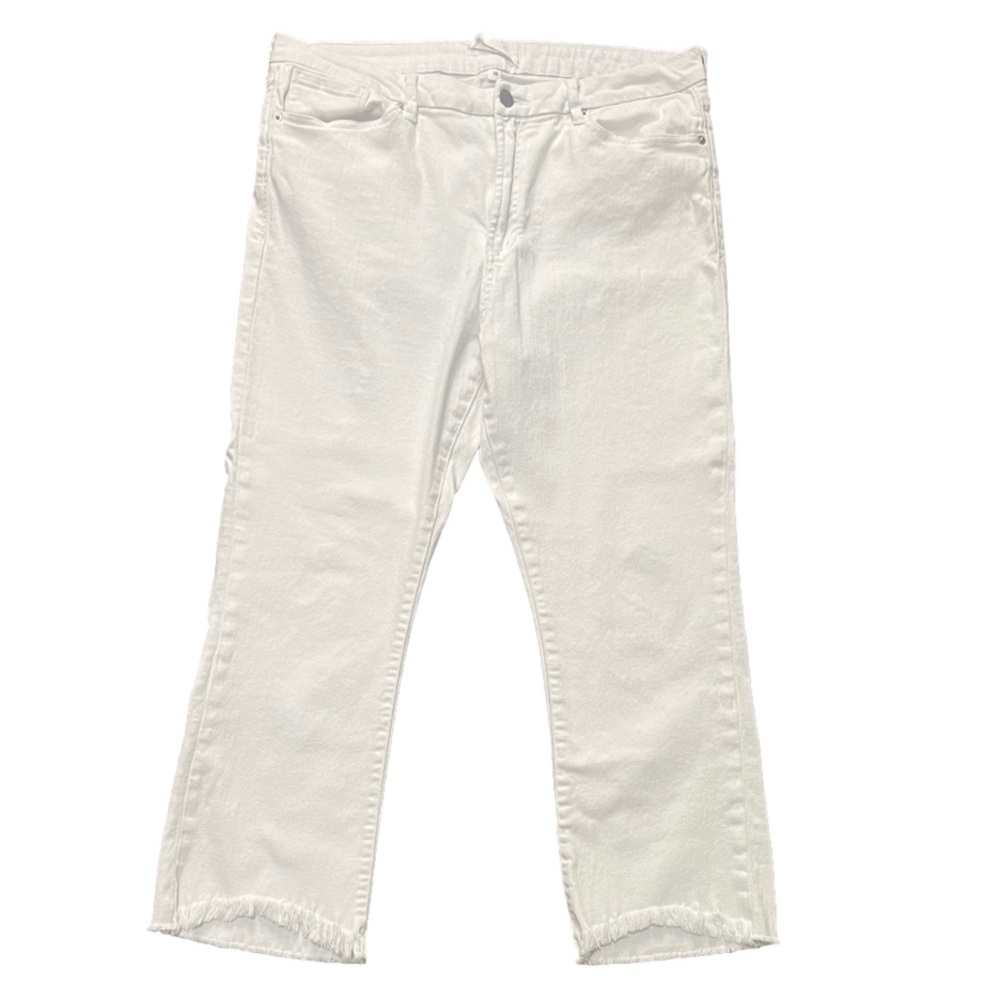 Dear John white straight leg denim jeans with frayed hem in women’s size 33